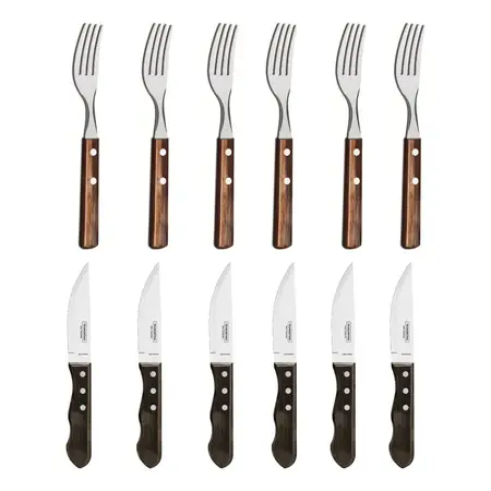 Set Cubiertos Tramontina Cuchillo Jumbo Tenedor Polywood X12 Roble