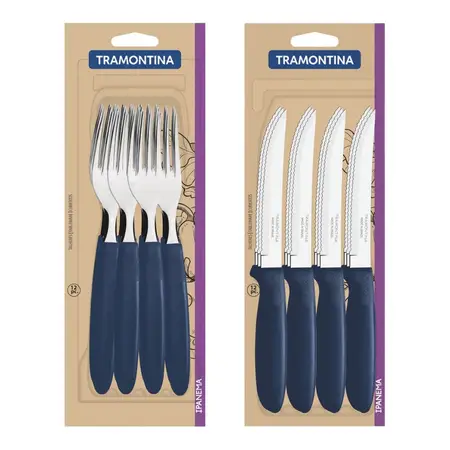 Set Cubiertos X24 Cuchillo Tenedor Tramontina Ipanema Azul Azul