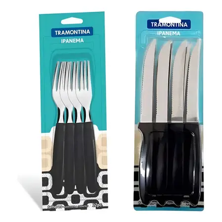 Set Cubiertos X24 Cuchillo Tenedor Tramontina Ipanema Negro
