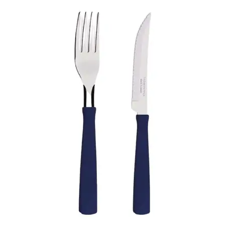 Set Cuchillo Tenedor Tramontina New Kolor Mango Plastico X24 Azul