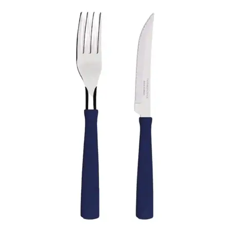 Set Cuchillo Tenedor Tramontina New Kolor Mango Plastico X24 Azul