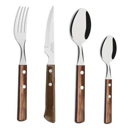 Set De 24 Cubiertos Tramontina Polywood Madera Mango Roble - Roble