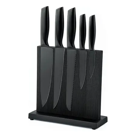 Set De 5 Cuchillos + Taco Imantado De Acero Inox | Carol Negro
