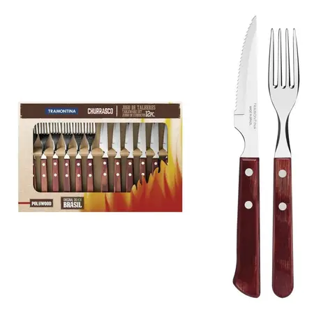 Set De Cubiertos De Asado Tramontina Polywood 12 Pzs Madera Cerezo