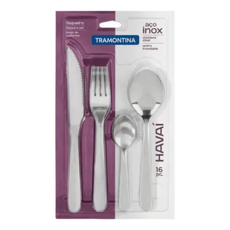 Set De Cubiertos Tramontina Havaí Acero Inoxidable 16 Piezas Plateado