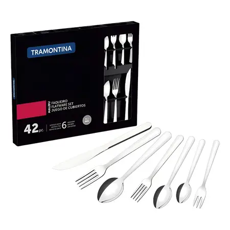 Set De Cubiertos Tramontina Malibu X 42 Piezas Acero Inox Color Plateado