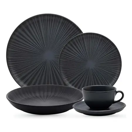 Set De Vajilla Juego 30 Piezas Oxford Flat Onix De Ceramica Negro Monocromático