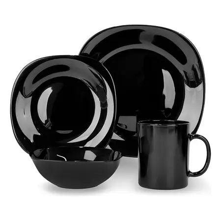 Set De Vajilla Vidrio Opal Negro 16 Piezas Negro Carol