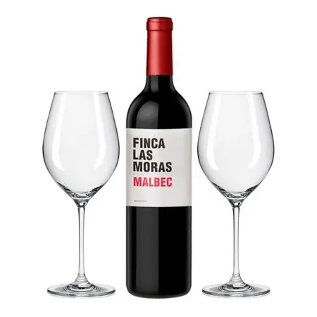 Set De Vino 2 Copas 650ml + Finca Las Moras Malbec Regalo Ca