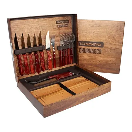 Set Juego Cubiertos Asado Polywood Tramontina 15 Pz Estuche