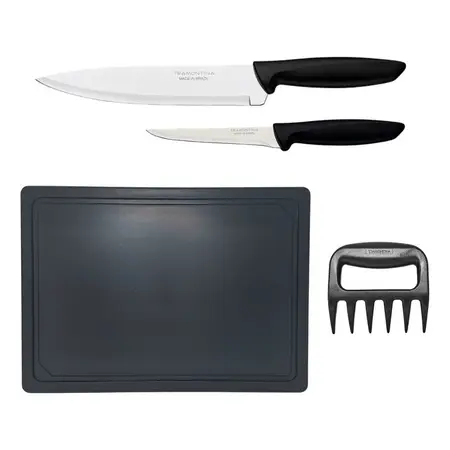Set Parrillero 4 Pz Tramontina Churrasco Completo Negro Cuo.