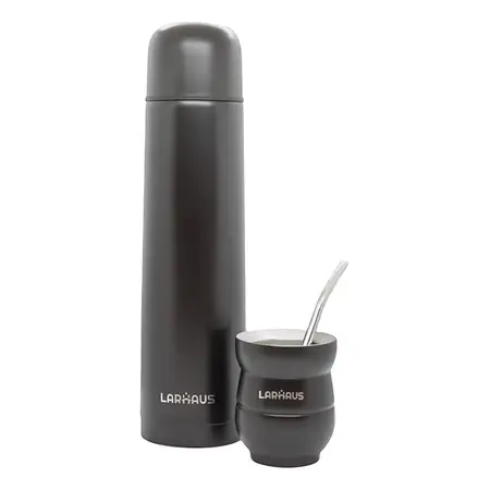 Set Termo Mate Termico Larhaus Iguazu Mate Termico Bombilla Termo 1l Acero Inox Color Negro