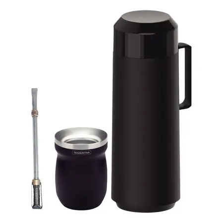 Set Termo + Mate Tramontina Con Bombilla Loekemeyer 3 Piezas Negro