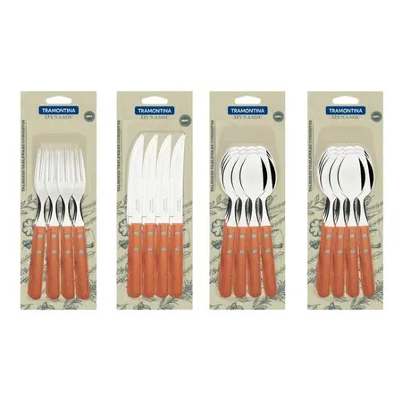 Set Tramontina Dynamic Cubiertos Madera Filo Acero Inox X48 Marrón
