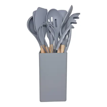 Set Utensilios 12 Piezas Con Contenedor Silicona Bambú Carol