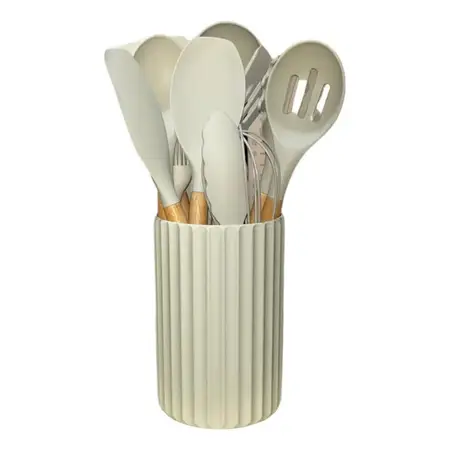 Set Utensilios 12 Piezas Con Contenedor Silicona Bambú Carol Tiza