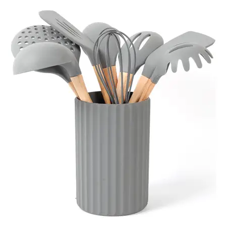 Set Utensilios De Cocina Silicona 9 Piezas Soporte | Carol Gris