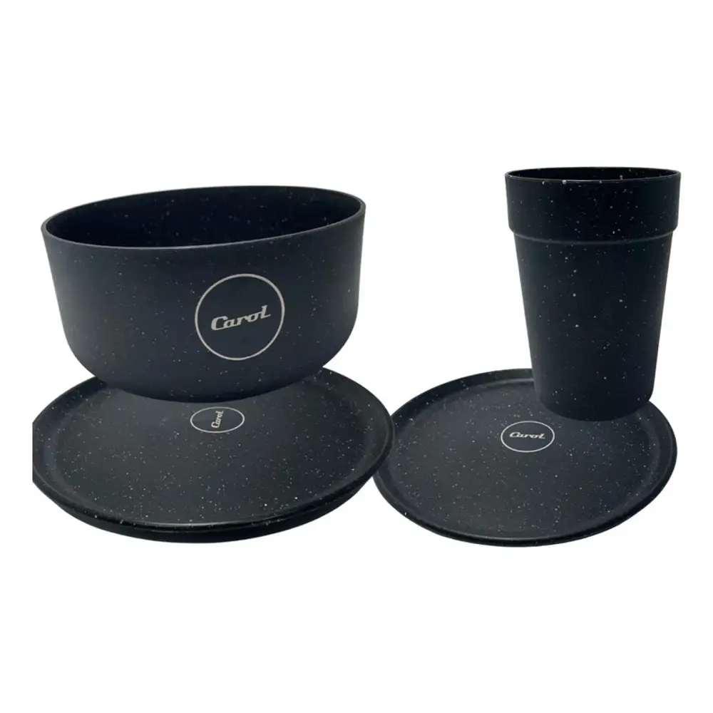 Set Vajilla De 16 Piezas Carol Platos Bowls Y Vasos Plastico Negro