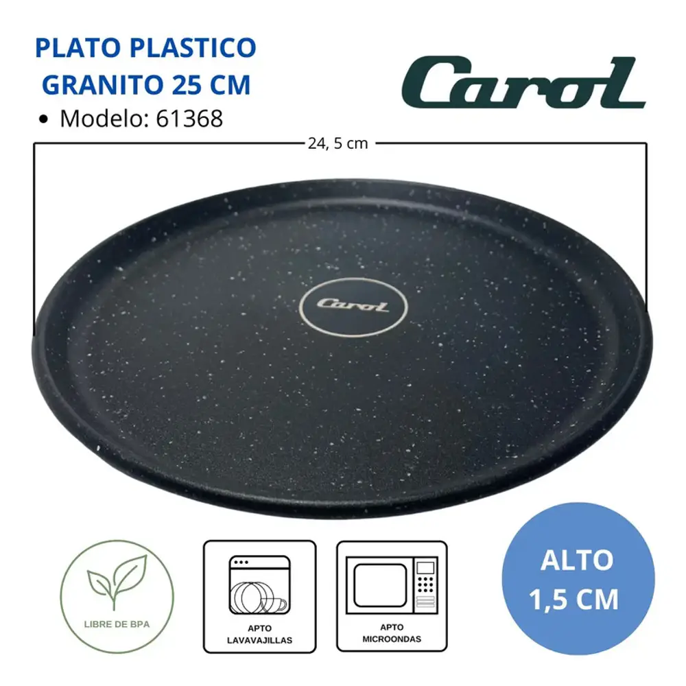 Set Vajilla De 16 Piezas Carol Platos Bowls Y Vasos Plastico Negro