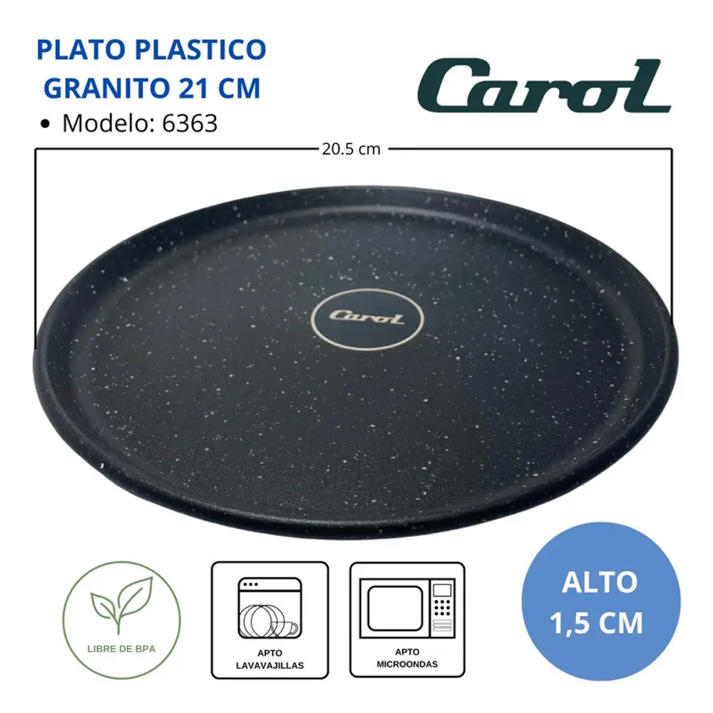 Set Vajilla De 16 Piezas Carol Platos Bowls Y Vasos Plastico Negro