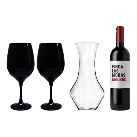 Set Vino Finca Las Moras + 2 Copas Barone Negra + Decantador