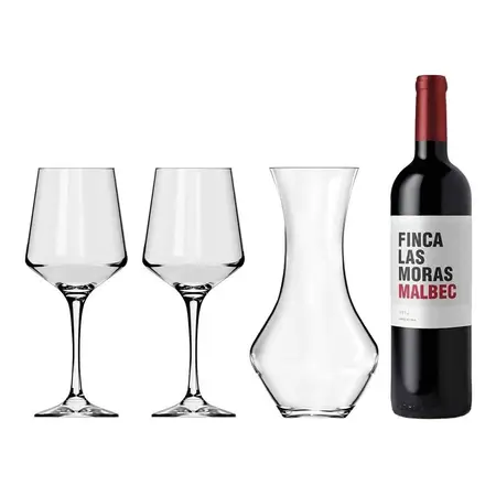 Set Vino Finca Las Moras + 2 Copas Brunello 490ml + Decanter