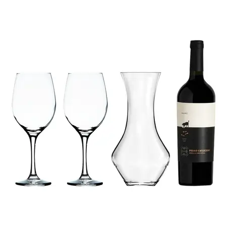 Set Vino Perro Callejero + 2 Copas Barone 490ml + Decantador
