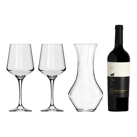 Set Vino Perro Callejero + 2 Copas Brunello 490 + Decantador