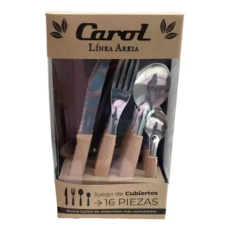 Set X16 Cubiertos Carol Caja Acero Inox. Mango Plástico Color Beige