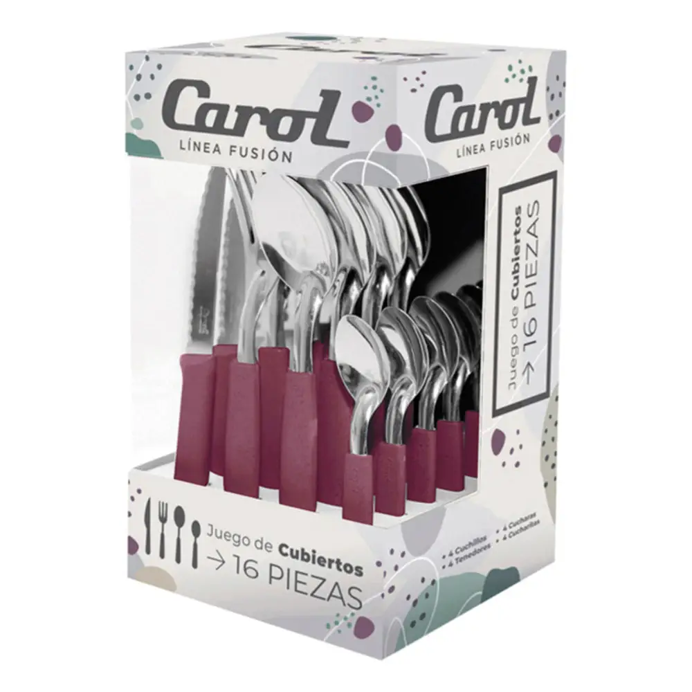 Set X16 Cubiertos Carol Soft Caja Acero Inox. Mango Plástico Borravino Fusion