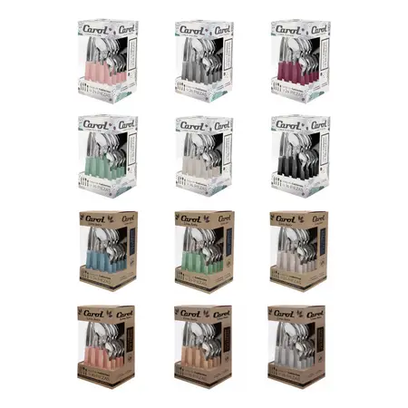 Set X16 Cubiertos Carol Soft Caja Acero Inox. Mango Plástico Tiza Fusion