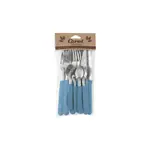 Set X16 Cubiertos Carol Soft Cuchillo Tenedor Mango Plastico Azul Areia
