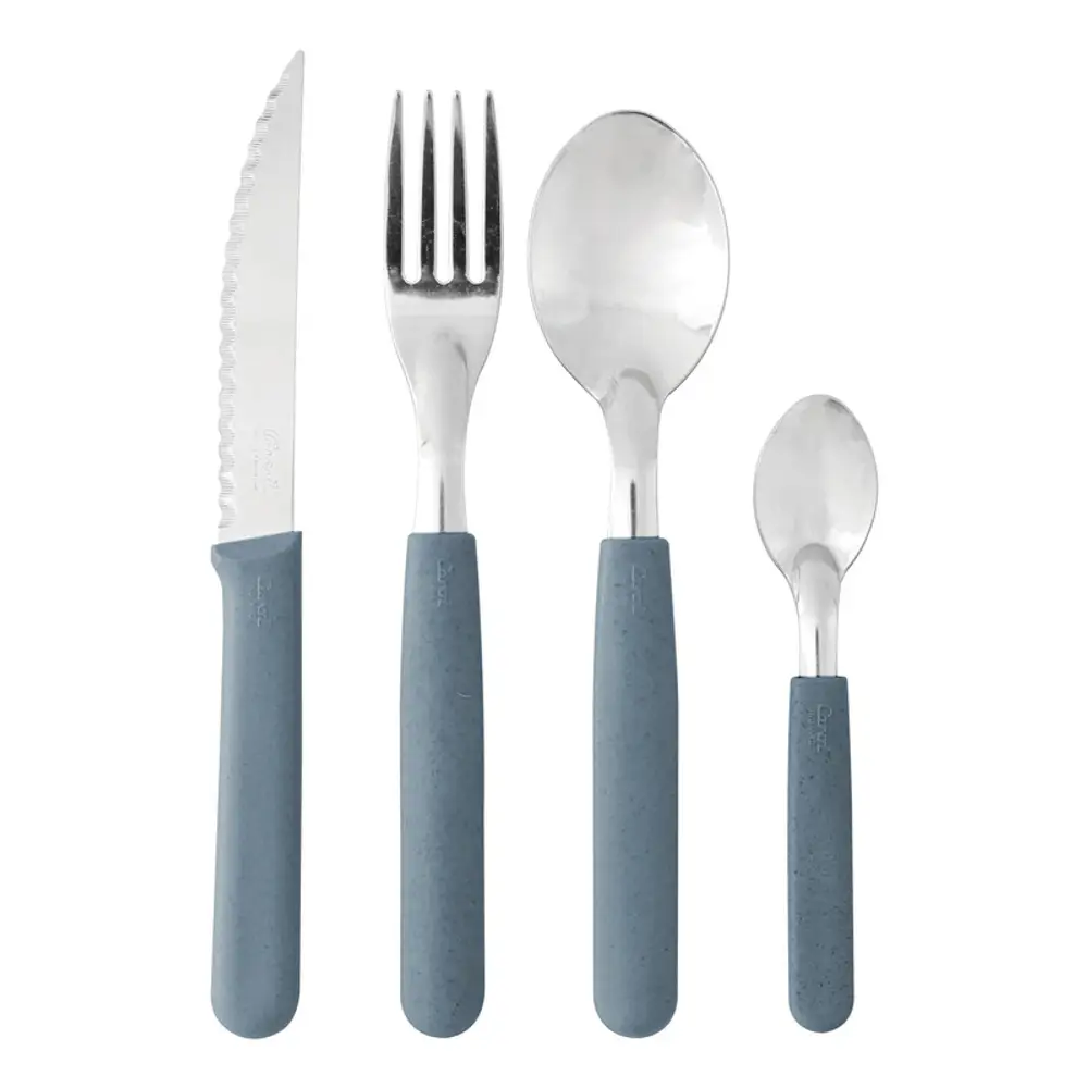 Set X16 Cubiertos Carol Soft Cuchillo Tenedor Mango Plastico Azul Areia
