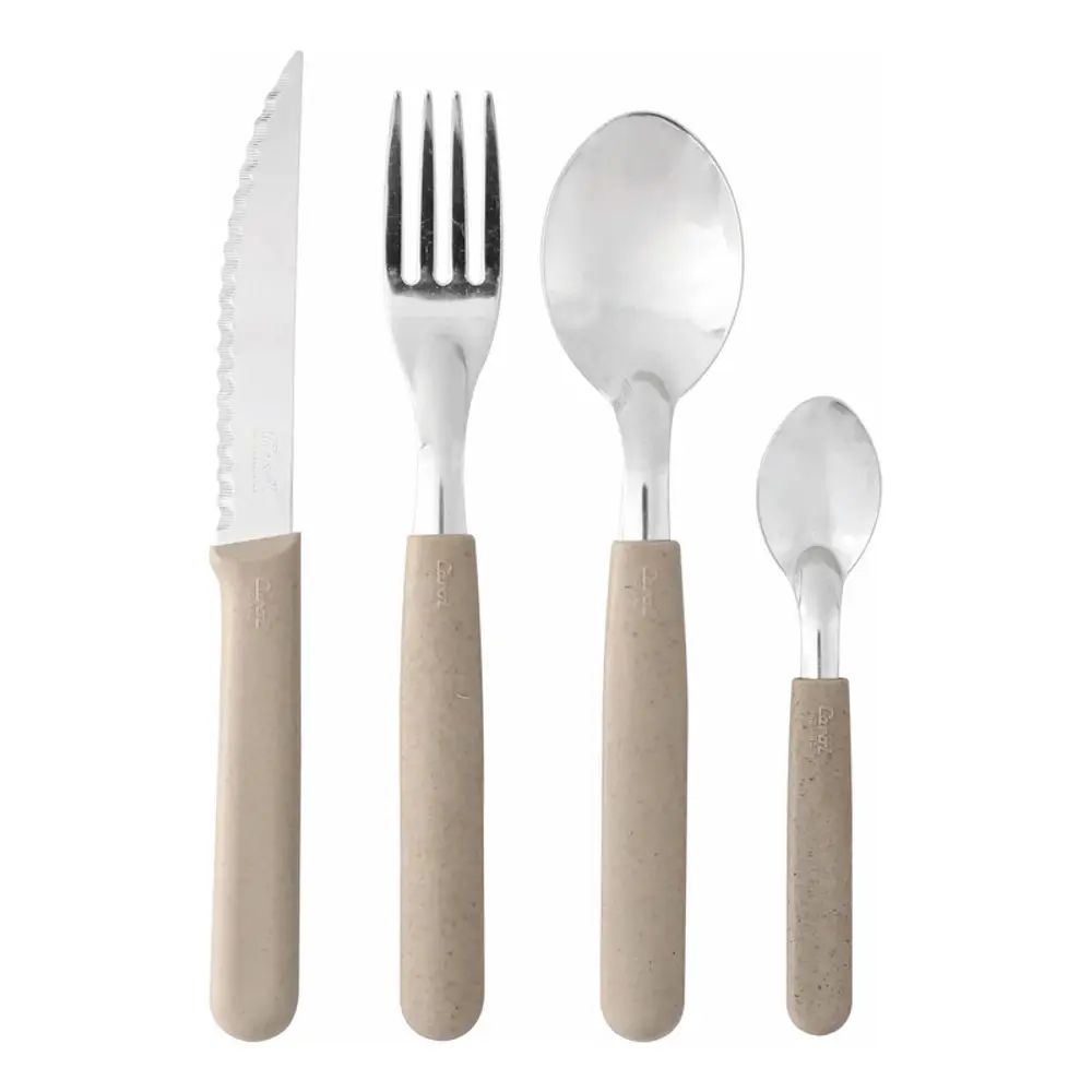 Set X16 Cubiertos Carol Soft Cuchillo Tenedor Mango Plastico Beige Areia