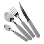 Set X16 Cubiertos Carol Soft Cuchillo Tenedor Mango Plastico Gris