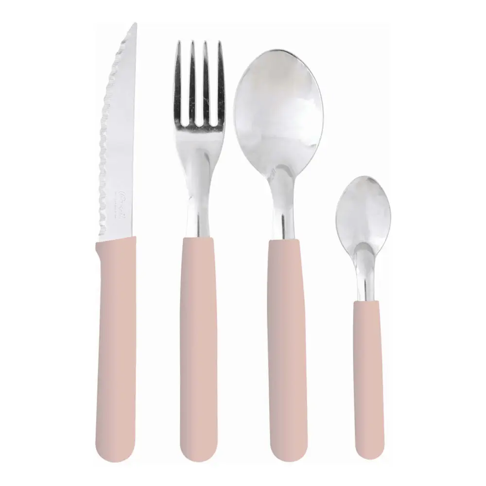 Set X16 Cubiertos Carol Soft Cuchillo Tenedor Mango Plastico Rosa