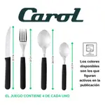 Set X16 Cubiertos Carol Soft Cuchillo Tenedor Mango Plastico Rosa