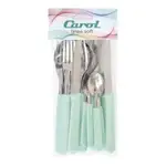 Set X16 Cubiertos Carol Soft Cuchillo Tenedor Mango Plastico Verde