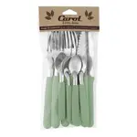 Set X16 Cubiertos Carol Soft Cuchillo Tenedor Mango Plastico Verde Areia