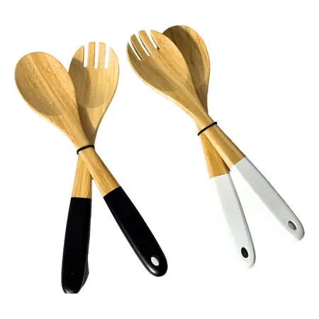 Set X2 Utensilios Madera Bambu Para Ensalada Diseño | Carol Negro