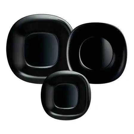 Set X 36 Platos Playo Hondo Postre Cuadrado Luminarc Cuot Negro