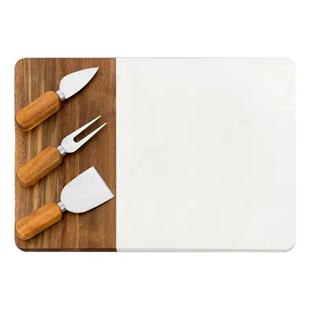 Tabla Acacia Y Marmol + Utensilios Carol Blanco