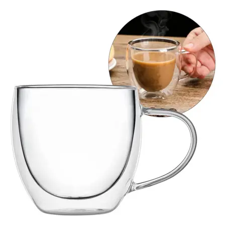 Taza De Café Espresso Diseño Doble Vidrio Con Asa 250 Ml X1 Transparente