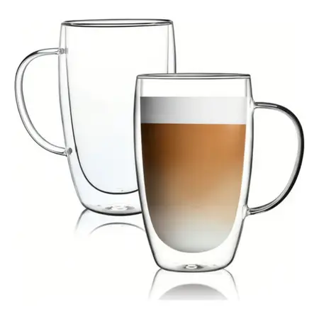 Taza De Café Espresso Diseño Doble Vidrio Con Asa 350 Ml X1 Transparente