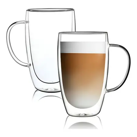 Taza De Café Espresso Diseño Doble Vidrio Con Asa 450 Ml X1 Color Transparente