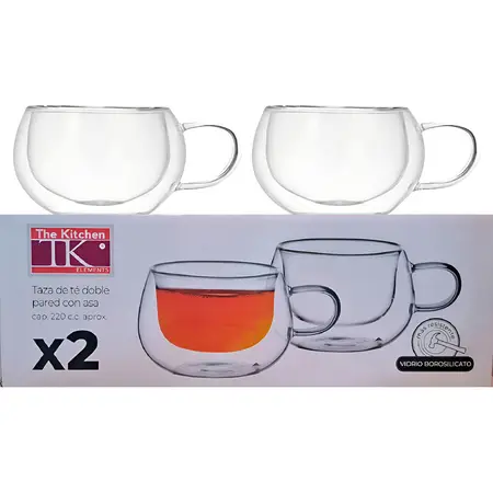 Taza De Té Doble Vidrio Con Asa 220ml X2 Tke Color Transparente Doble Te