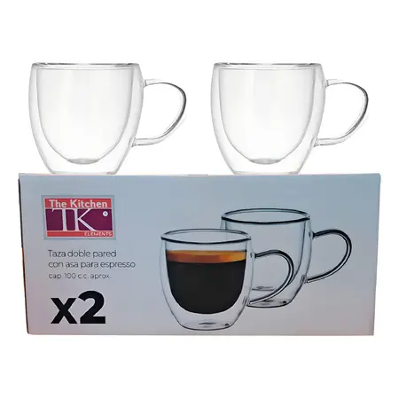 Taza De Vidrio Doble Pared Con Asa Para Espresso 100cc Color Transparente