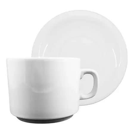 Taza Desayuno 250ml + Plato Tsuji Porcelana Linea 450 X2 Pz Blanco