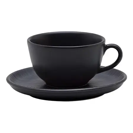 Taza Grande De 200 Ml Con Platillo Oxford De Ónix Plano, Color Negro