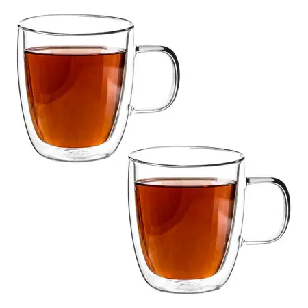 Tazas Té Doble Vidrio Térmico Con Asa 350ml Carol Pack X 2un Transparente